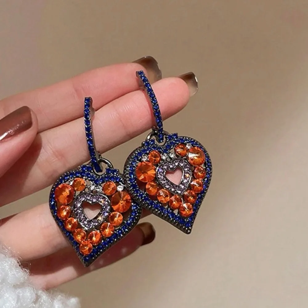 2/$30🌵 Rhinestone Heart Earrings Blue Orange Pink Sparkle Jewelry Gift Boho NEW